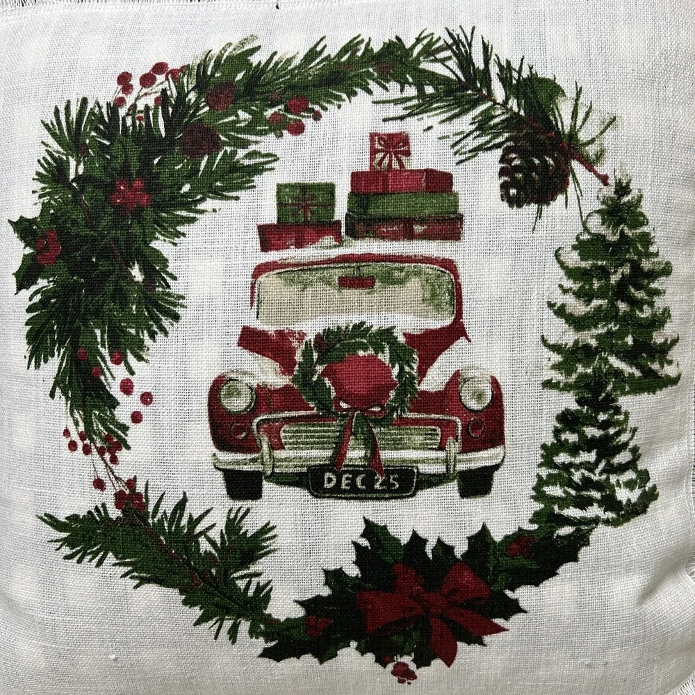 Christmas‎ Pillow Truck Black White Checkered Back 20 x 20 Holiday Decorative